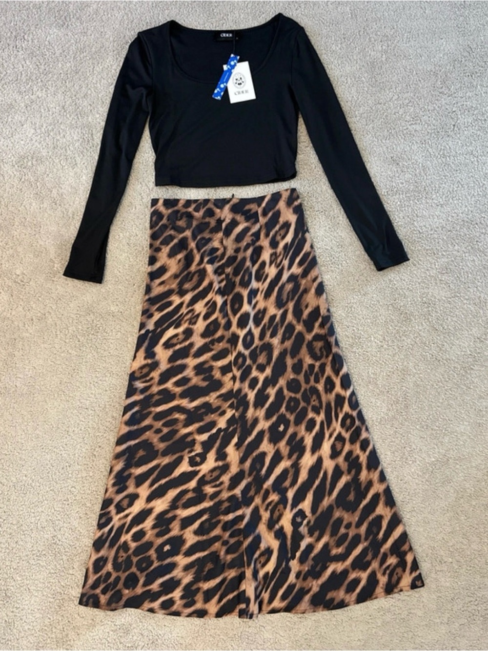 Cider Leopard Print A-Line Skirt in Brown
